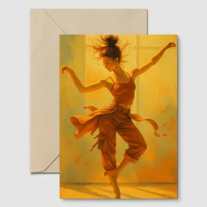 Dancing Woman Warm Golden Yellow Background Art