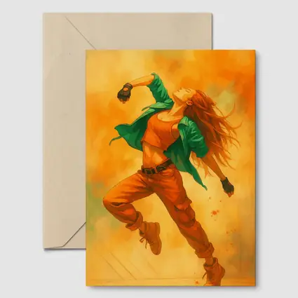 Hip Hop Dancer Girl Orange Watercolor Background