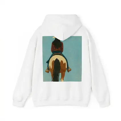 Cowgirl Riding Paint Horse Teal Background