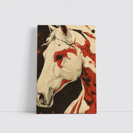 White Horse Red Ink Splash Dark Background