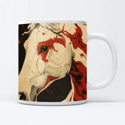 White Horse Red Ink Splash Dark Background