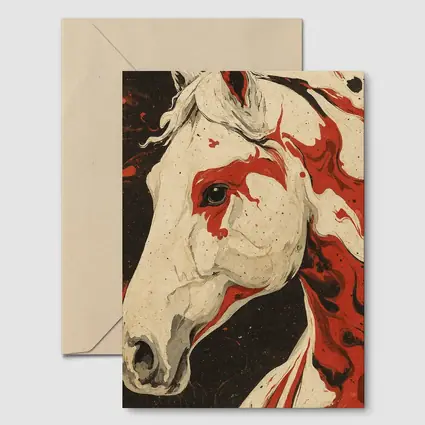 White Horse Red Ink Splash Dark Background