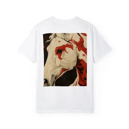 White Horse Red Ink Splash Dark Background