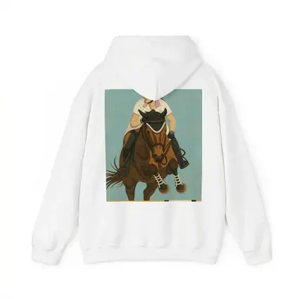 Equestrian Rider Jumping Horse Blue Background