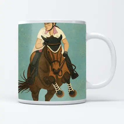 Equestrian Rider Jumping Horse Blue Background