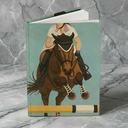 Equestrian Rider Jumping Horse Blue Background