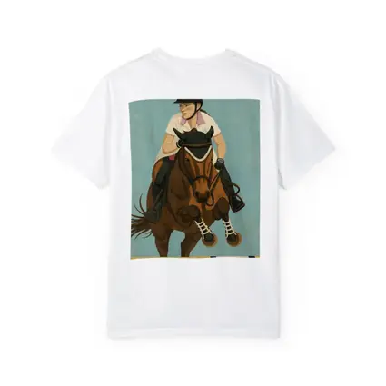 Equestrian Rider Jumping Horse Blue Background