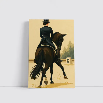 Dressage Rider On Dark Horse Retro Art
