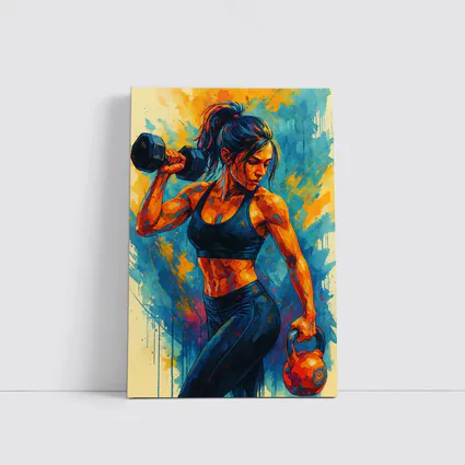 Fit Woman Lifting Dumbbells Colorful Splash Art