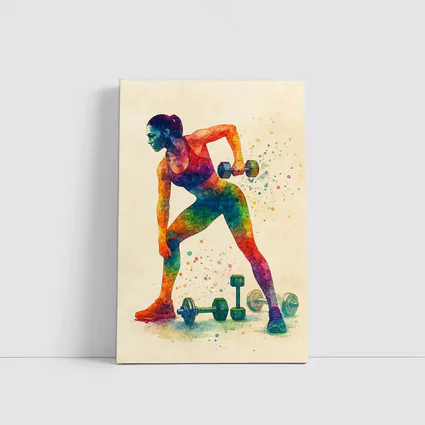 Colorful Woman Lifting Dumbbells Watercolor Art