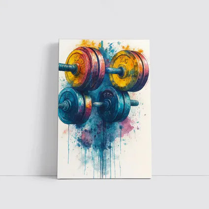 Colorful Watercolor Dumbbells Fitness Gym Art