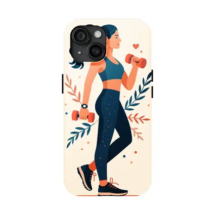 Woman Lifting Dumbbells Floral Flat Art Style