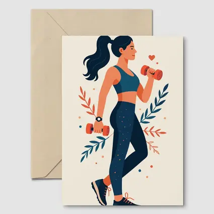 Woman Lifting Dumbbells Floral Flat Art Style