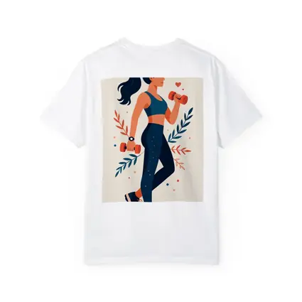 Woman Lifting Dumbbells Floral Flat Art Style