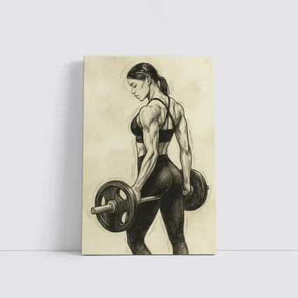 Strong Woman Lifting Barbell Sketch Art