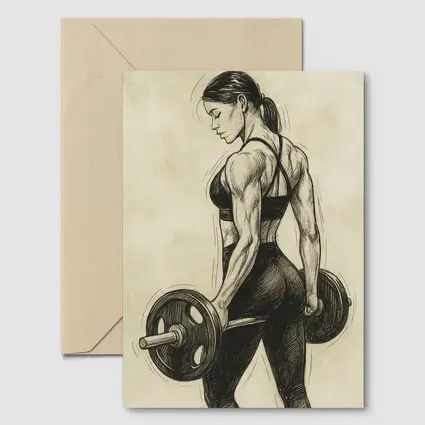 Strong Woman Lifting Barbell Sketch Art