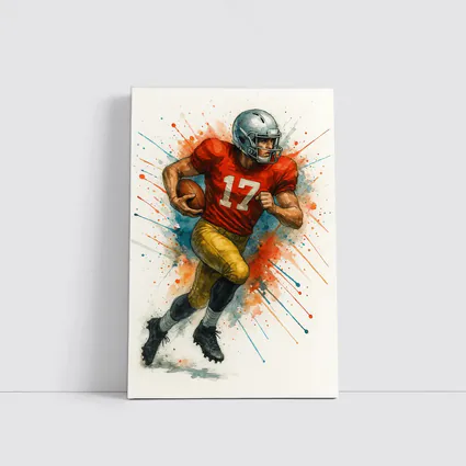 Football Player Number Seventeen Watercolor Splash Art
