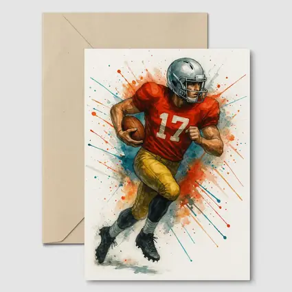 Football Player Number Seventeen Watercolor Splash Art