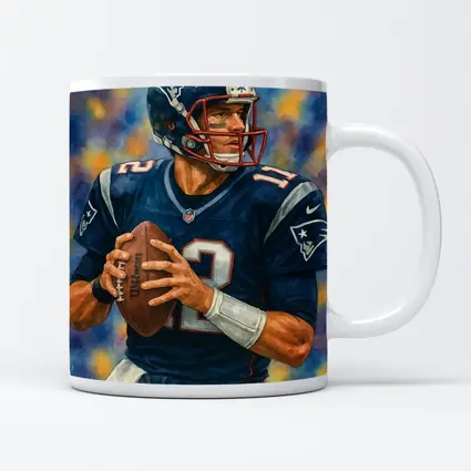 Patriots Quarterback Watercolor Art Blue Background