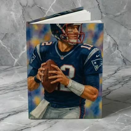 Patriots Quarterback Watercolor Art Blue Background