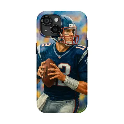 Patriots Quarterback Watercolor Art Blue Background