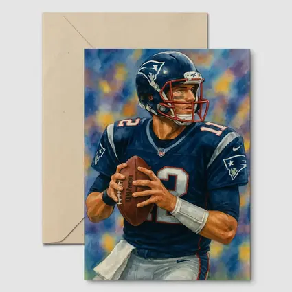 Patriots Quarterback Watercolor Art Blue Background