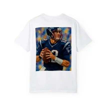 Patriots Quarterback Watercolor Art Blue Background