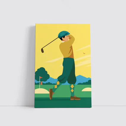 Retro Golfer Swing Yellow Sky Illustration