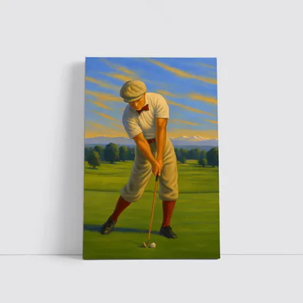 Vintage Golfer Oil Painting Green Course