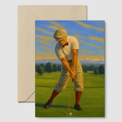 Vintage Golfer Oil Painting Green Course