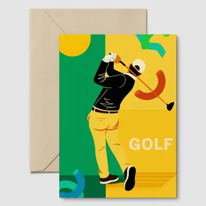 Golf Player Swinging Club Bold Flat Art