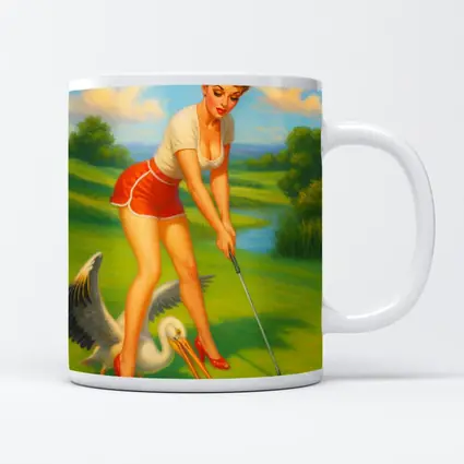 Pin Up Girl Golfing With Pelican Art