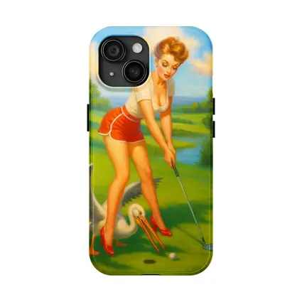 Pin Up Girl Golfing With Pelican Art