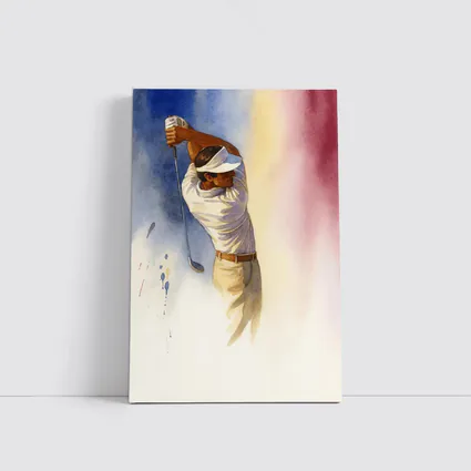 Watercolor Golfer Follow Through Colorful Background
