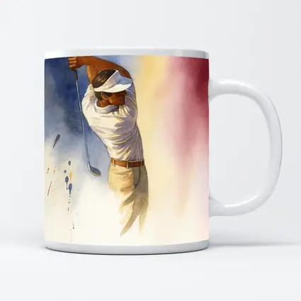 Watercolor Golfer Follow Through Colorful Background