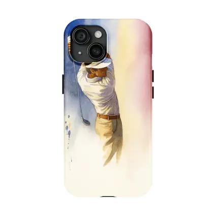 Watercolor Golfer Follow Through Colorful Background