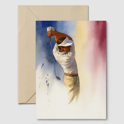 Watercolor Golfer Follow Through Colorful Background