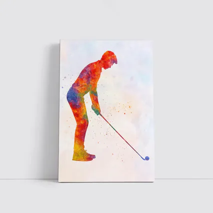 Watercolor Golfer Silhouette Colorful Sports Art