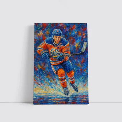 Edmonton Oilers Hockey Player Impressionist Oil Painting