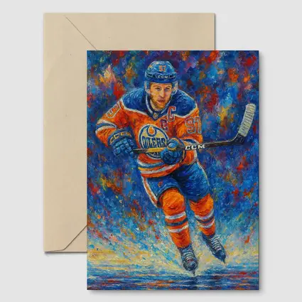Edmonton Oilers Hockey Player Impressionist Oil Painting