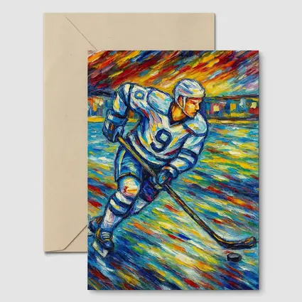 Hockey Player Impressionist Colorful Ice Rink