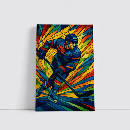 Hockey Player Stained Glass Colorful Art
