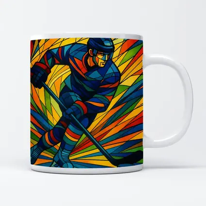 Hockey Player Stained Glass Colorful Art