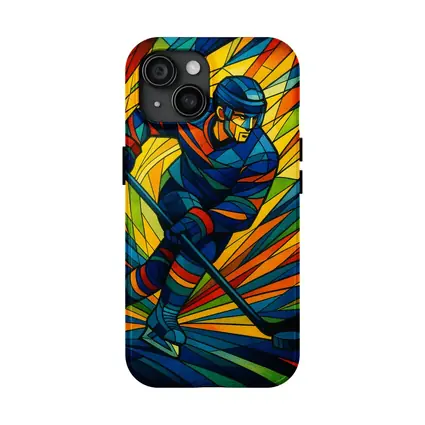 Hockey Player Stained Glass Colorful Art