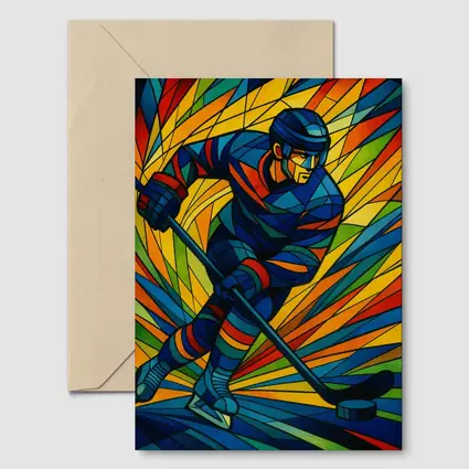 Hockey Player Stained Glass Colorful Art