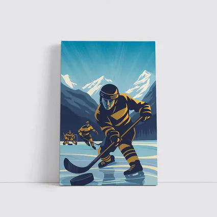 Ice Hockey Player Retro Mountain Illustration Art