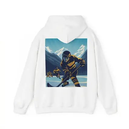 Ice Hockey Player Retro Mountain Illustration Art