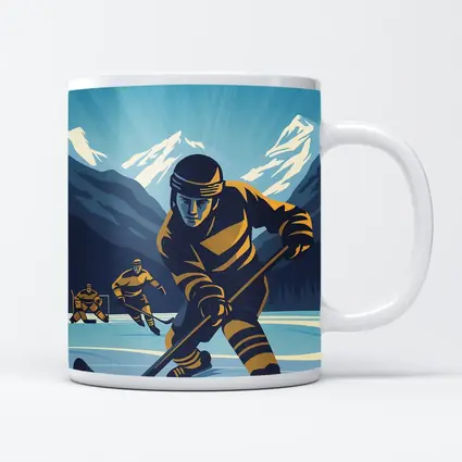 Ice Hockey Player Retro Mountain Illustration Art