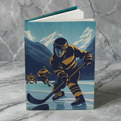 Ice Hockey Player Retro Mountain Illustration Art