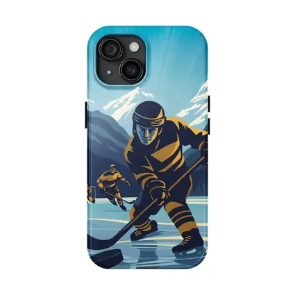 Ice Hockey Player Retro Mountain Illustration Art